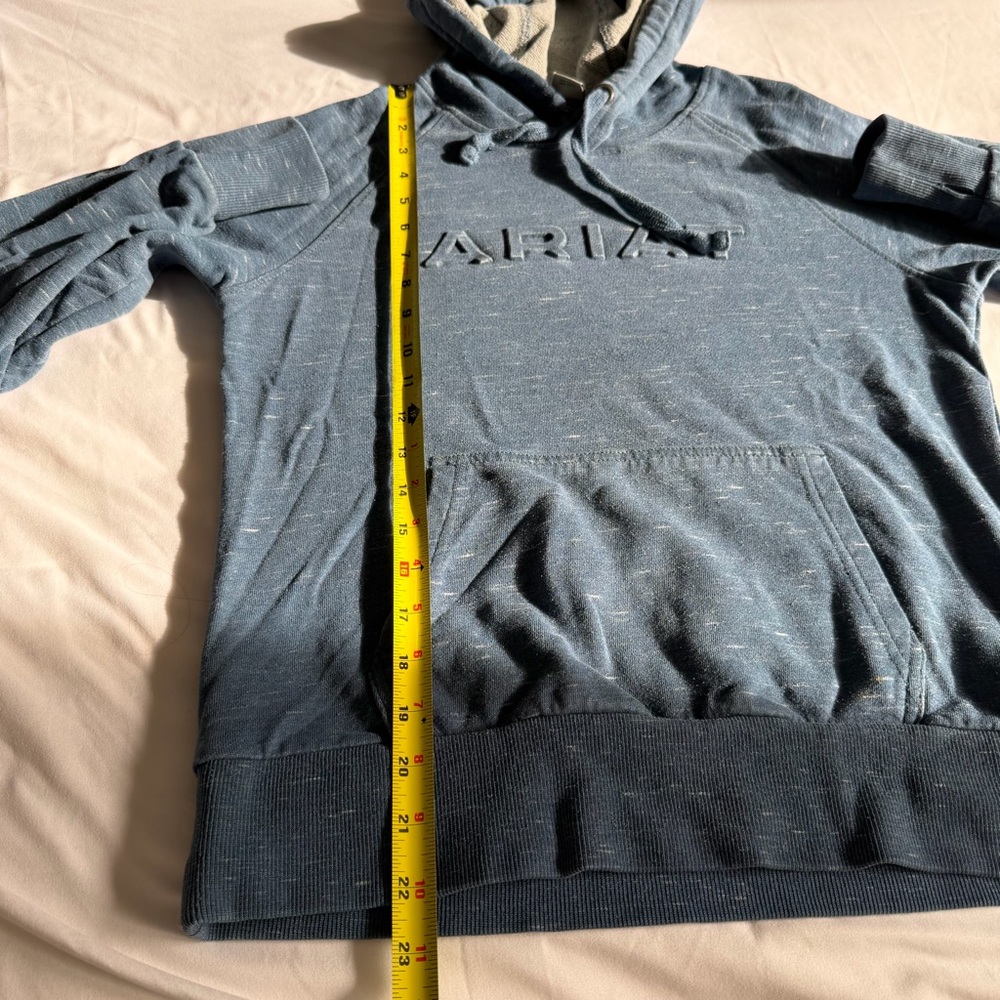 Ariat REAL Logo French Terry Heathered Blue Hoodie Sweatshirt - Picture 14 of 15
